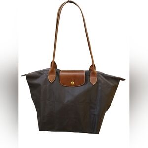 Longchamp Le Pliage Large Brown Nylon Leather Shoulder Tote France